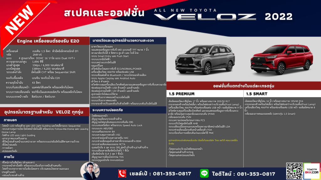 specification comparison-toyota veloz-สเปค-รถยนต์โตโยต้า เวลอซ