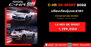 price-installment-down payment-specification comparison-toyota chr gr sport-ราคา-ตารางดาวน์ผ่อน-สเปค-รถยนต์โตโยต้า ซีเอชอาร์ จีอาร์ สปอร์ต