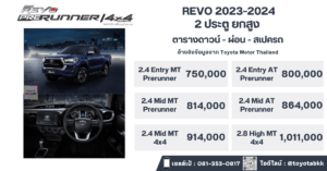 price-installment-down payment-specification comparison-toyota revo smart cab prerunner-ราคา-ตารางดาวน์ผ่อน-สเปค-โตโยต้า รีโว่ สมาร์ทแค็บยกสูง 2 ประตู พรีรันเนอร์ ตอนครึ่ง