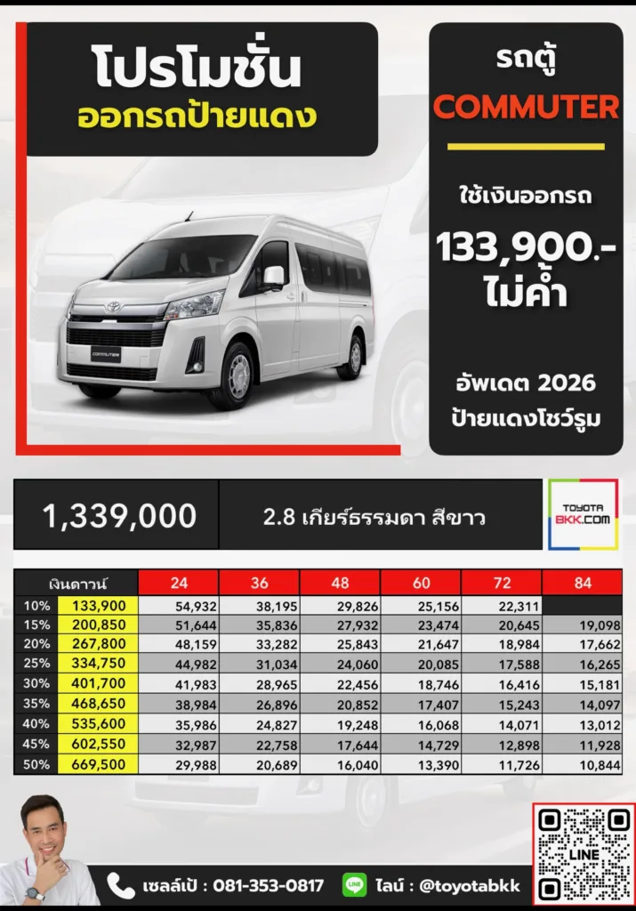 โปรโมชั่น-commuter 2.8 mt สีขาว-ไม่ค้ำ-ป้ายแดง โปรโมชั่น รถตู้ toyota commuter คอมมิวเตอร์ เกียร์ธรรมดา ดาวน์น้อย ผ่อนนาน ส่วนลด ของแถม