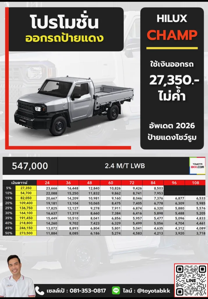 โปรโมชั่น-hilux champ 2.7 gasoline 6at swb โปรโมชั่น ตาราง ดาวน์ ผ่อน hilux champ ไฮลักซ์ แชมป์ ช่วงยาว เกียร์ธรรมดา