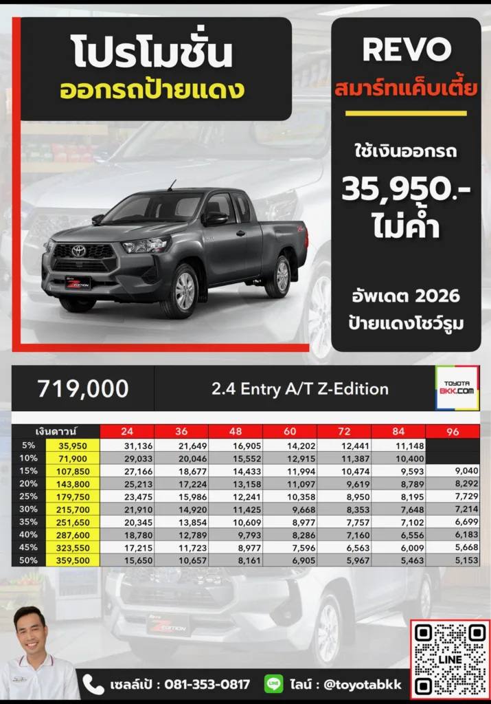 โปรโมชั่น-รีโว่ สมาร์ทแค็บเตี้ย-2.4 Entry AT Z-Edition โปรโมชั่น ตาราง ดาวน์ ผ่อน รีโว่ สมาร์ทแค็บเตี้ย Entry AT Z-Edition
