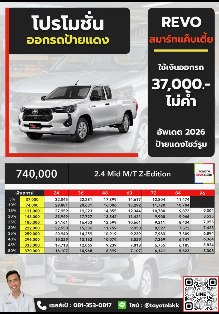 โปรโมชั่น-รีโว่ สมาร์ทแค็บเตี้ย-2.4 Mid MT Z-Edition โปรโมชั่น ตาราง ดาวน์ ผ่อน รีโว่ สมาร์ทแค็บเตี้ย Mid MT Z-Edition