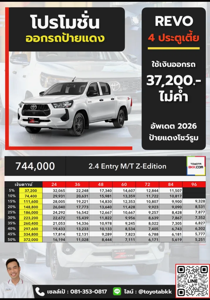 โปรโมชั่น-รีโว่ 4 ประตูเตี้ย-2.4 Entry MT Z-Edition โปรโมชั่น ตาราง ดาวน์ ผ่อน รีโว่ 4 ประตูเตี้ย-2.4 Entry MT Z-Edition