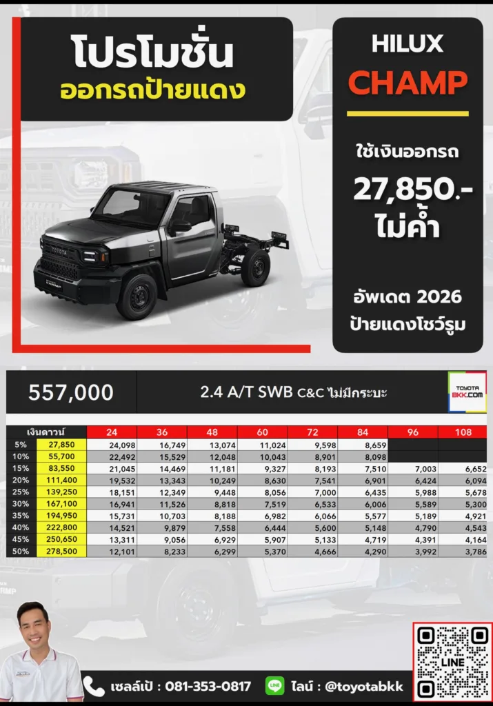 โปรโมชั่น-hilux champ-2.7 gasoline 6at swb c&c โปรโมชั่น ตาราง ดาวน์ ผ่อน hilux champ ไฮลักซ์ แชมป์ หัวกระสือ เกียร์ออโต้