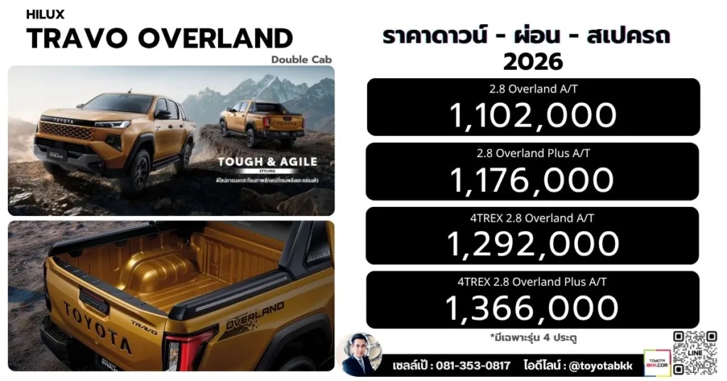 ราคา Travo Overland 4ประตู ทราโว่ โอเวอร์แลนด์